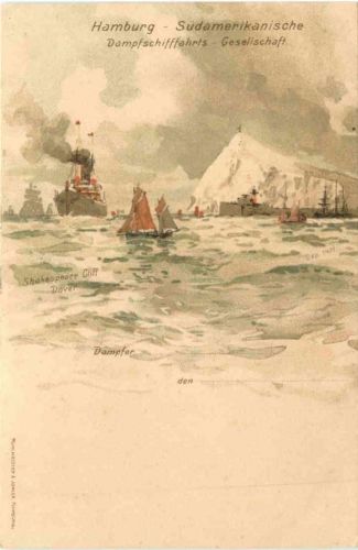 Dover Schakespeare CliffHamburg Südamerikanische Dampfschifffahrts Gesellschaft - Litho