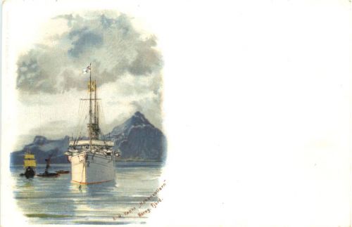 SM Yacht Hohenzollern Norwegen Fjord - Litho