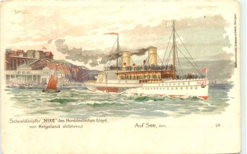 Helgoland - Schnelldampfer Nixe - Litho