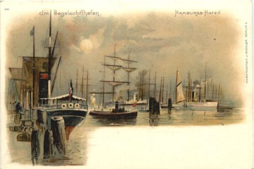 Hamburg - Segeschiff Hafen - Litho