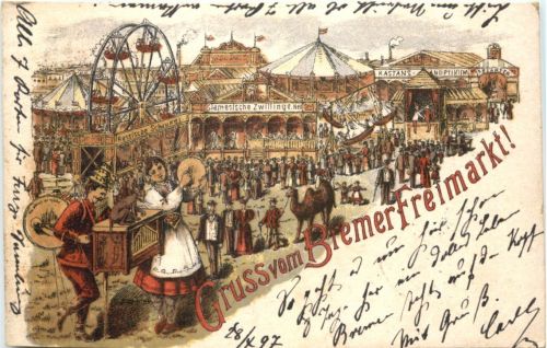 Bremen - Gruss vom Freimarkt - Litho - Drehorgel