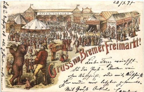Bremen - Gruss vom Bremer Freimarkt - Litho - Drehorgel