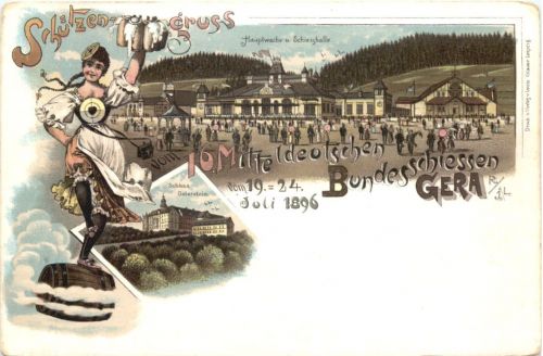 Gera - Mitteldeutsches Bundesschiessen 1896 - Litho