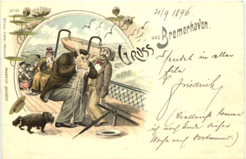 Gruss aus Bremerhaven- Seekrank - Litho