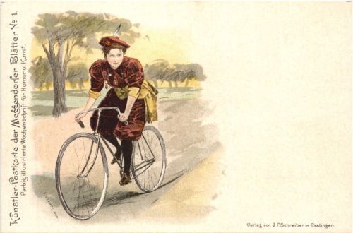 Künstler Ak signiert F. Hlavaty - Dame auf Fahrrad