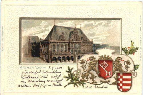 Bremen - Rathaus - Litho - Prägekarte