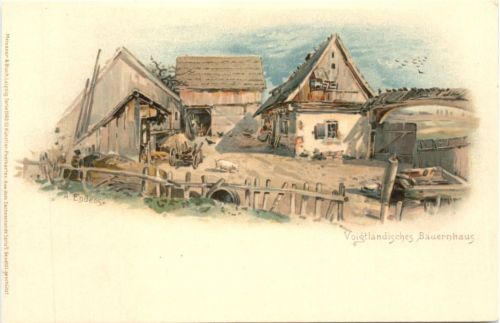 Voigtländiches Bauernhaus - Litho