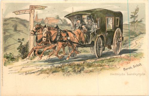 Künstler Ak Bernh. Schuh - Sächsische Landkutsche- Litho