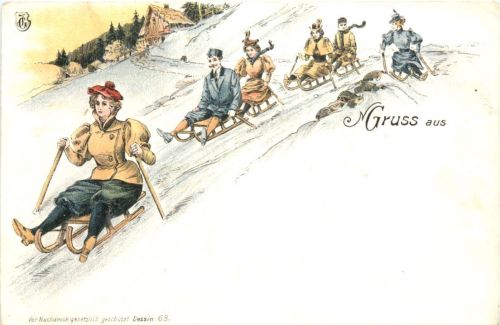Schlittenfahrt - Litho