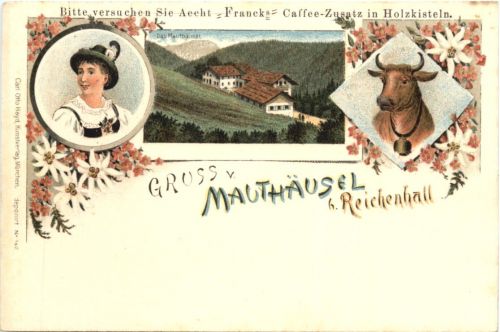 Gruss vom Mauthäusel bei Reichenhall - Litho