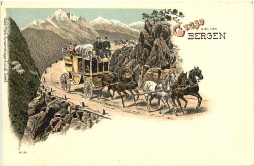 Gruss aus den Bergen - Litho - Postkutsche
