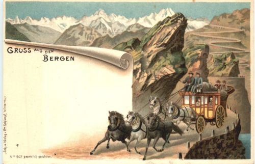 Gruss aus den Bergen - Litho - Postkutsche