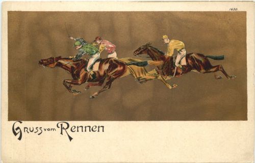 Gruss vom Rennen - Pferdesport - Litho