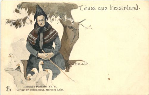 Gruss asu Hessenland - Künstler Ak - Litho