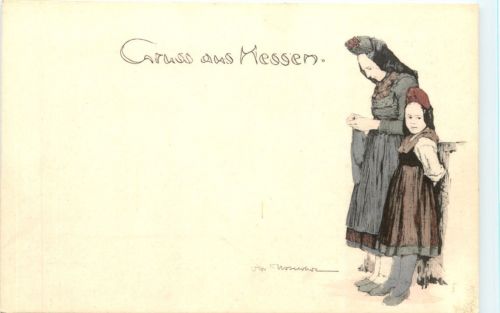 Gruss asu Hessen - Künstler Ak - Litho