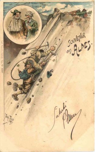 Gruss aus den Bergen - Souvenir des Alpes - Litho - Künstler Arthur Thiele