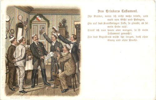 Des Trinkers Testament - Künstler Ak Arnould - Studentika