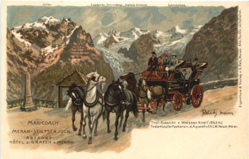 Meran Stilfserjoch - Postkutsche - Litho