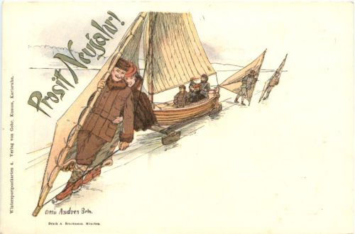 Neujahr - Eissegeln - Litho