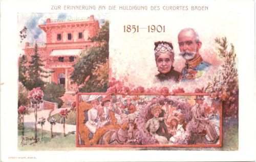 Huldigung des Curortes Baden - Künstler Ak