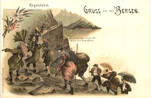 Gruss aus Bergen - Litho - Regenfahrt