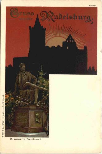 Gruss von der Rudelsburg - Bismarck Denkmal - Litho