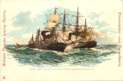 Habana - Kampf zwischen Meteor und Bouvet 1870 - Segelschiff - Litho