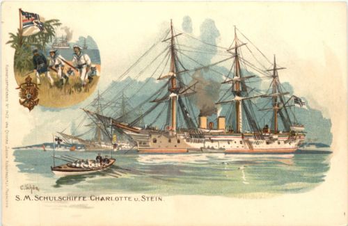 SM Schulschiffe Charlotte und Stein - Litho - Kolonien - Künstler C. Schön