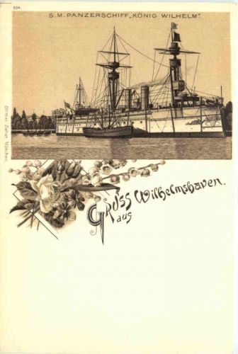 Gruss aus Wilhelmshaven - SM Panzerschiff König Wilhelm - Litho