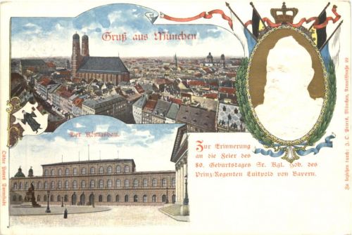 München - 80er Geburtstag Prinz Regent Luitpold von Bayern - Litho - Privatganzsache