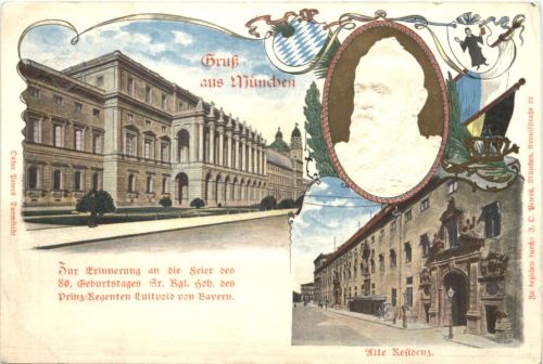 Gruss aus München - 80 Geburtstag Prinz Regent Luitpold - Ganzsache - Litho