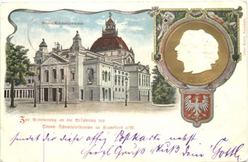 Frankfurt Erinnerung an die Eröffnung Neues Schauspielhaus - Ganzsache - Litho