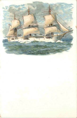 Kreuzerfregatte Charlotte - auf dem Weg nach Port au Prince - Litho