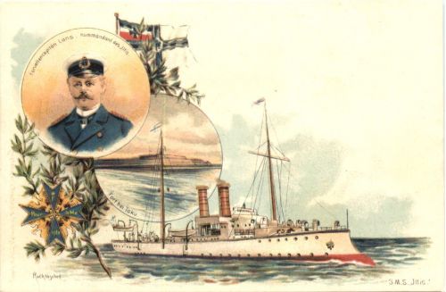 Fort bei Toku - Tonga - Dampfer SMS Iltis - Litho