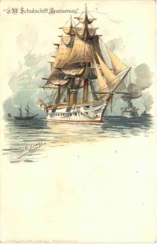 SMS Schulschiff Gneisenau - Litho