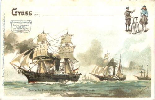 Schiffe der Flotte des ehemaligen Deutschen Reiches 1848 - Litho