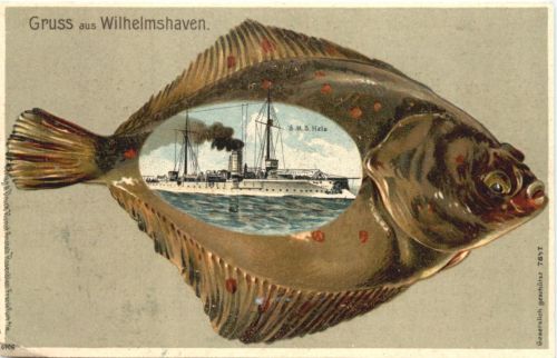 Gruss aus Wilhelmshaven - Litho Flunder - SMS Hela - Litho