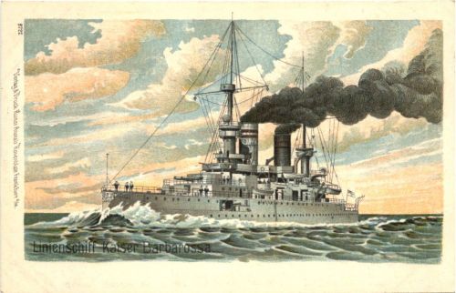 Linienschiff Kaiser Barbarossa - Litho