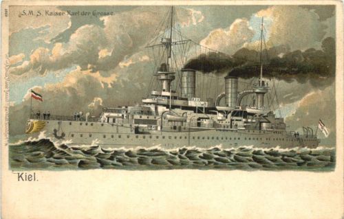 Kiel - SMS Kaiser Karl der Grosse - Litho