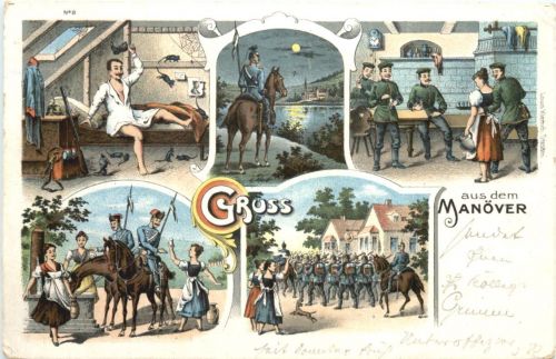 Gruss aus dem Manöver - Litho