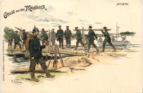 Gruß aus dem Manöver - Pioniere - Litho