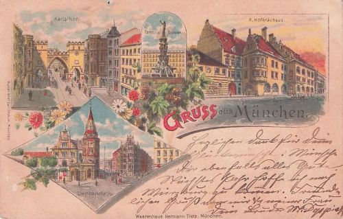 Muenchen Gasthaus Loewenbraeukeller Karlstor Rathaus Brunnen K.