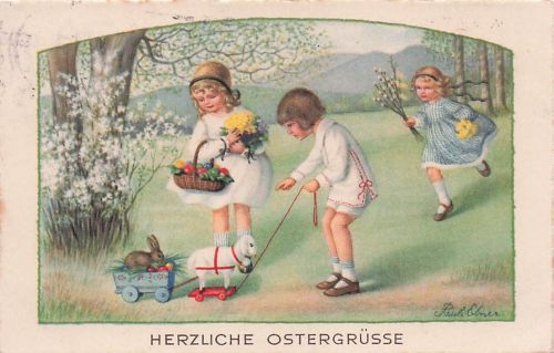 Ostern, Kinder, Korb mit Blumen und Ostereiern, Pauli Ebner