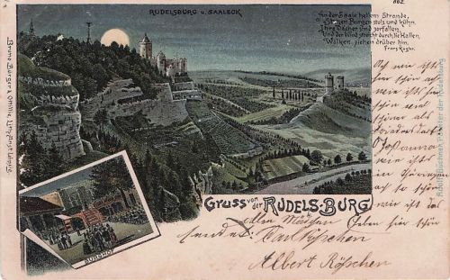 Lithographie Rudelsburg, Saaleck, Rudelsburg u. Burghof