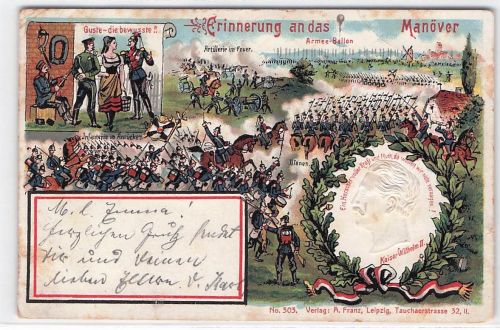 Präge Litho Kaiser Wilhelm II., Kaisermanöver, Artillerie, Ulanen