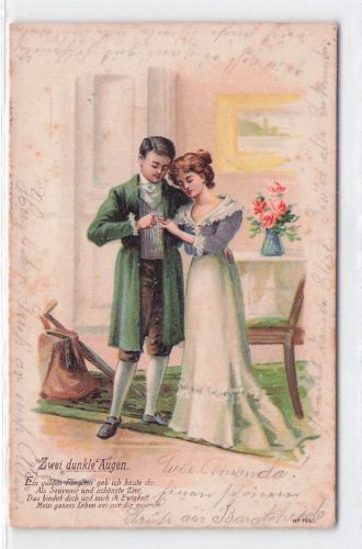 Paare Poesie Gedicht Zwei dunkle Augen Ring Litho Kat. Poesie