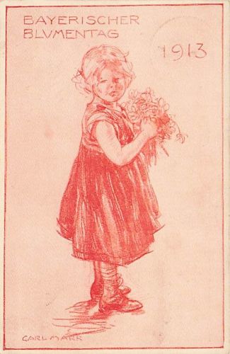 Bayerischer Blumentag 1913 Maedchen sign Prof. Carl Marr