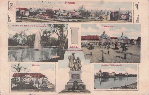 Hanau am Main, Marktplatz, Theater, Schloss Philippsruhe, Gebrüder Grimm Denkmal, Schlosspark