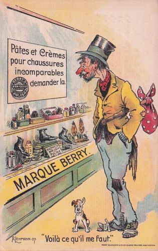 französische Werbeanzeige für Schuhcreme und -pasten der Marke Berry aus dem Jahr 1907.