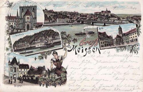 Lithographie Meissen, Dom, Geipelburg, Panorama m. Dampfer